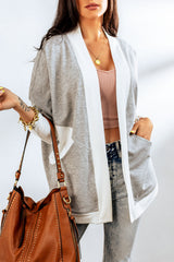 Contrast Open Front Cardigan with Pockets - SHE BADDY© ONLINE WOMEN FASHION & CLOTHING STORE