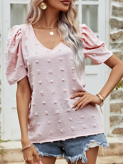 Swiss Dot Short Puff Sleeve Top - SHE BADDY© ONLINE WOMEN FASHION & CLOTHING STORE