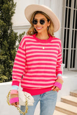 Warm Spice Striped Round Neck Sweater - SHE BADDY© ONLINE WOMEN FASHION & CLOTHING STORE