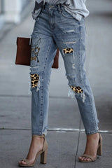 Easter Leopard Patch Bunny Graphic Jeans - SHE BADDY© ONLINE WOMEN FASHION & CLOTHING STORE