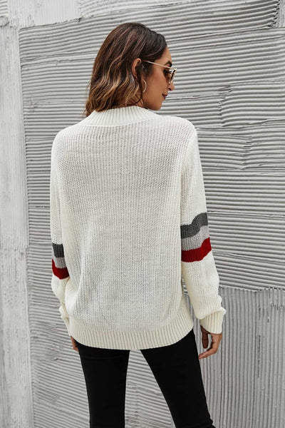 Feeling You Best Striped Cable-Knit Round Neck Sweater - SHE BADDY© ONLINE WOMEN FASHION & CLOTHING STORE