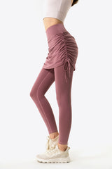 Drawstring Ruched Faux Layered Yoga Leggings - SHE BADDY© ONLINE WOMEN FASHION & CLOTHING STORE