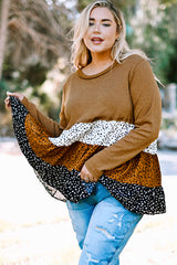 Plus Size Animal Print Color Block Ribbed Babydoll Top - SHE BADDY© ONLINE WOMEN FASHION & CLOTHING STORE