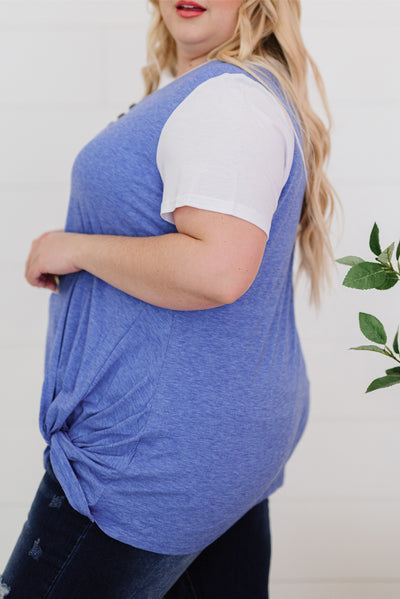 Plus Size Contrast Twisted Henley Tee - SHE BADDY© ONLINE WOMEN FASHION & CLOTHING STORE