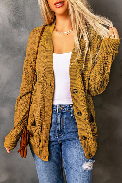 Drop Shoulder Button Down Pocketed Cardigan - SHE BADDY© ONLINE WOMEN FASHION & CLOTHING STORE