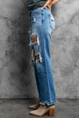 Frayed Hem Distressed Jeans with Pockets - SHE BADDY© ONLINE WOMEN FASHION & CLOTHING STORE