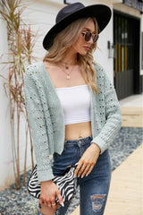 Open Front Cuffed Cropped Cardigan - SHE BADDY© ONLINE WOMEN FASHION & CLOTHING STORE