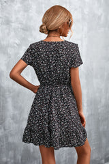 Ditsy Floral V-Neck Short Sleeve Dress - SHE BADDY© ONLINE WOMEN FASHION & CLOTHING STORE