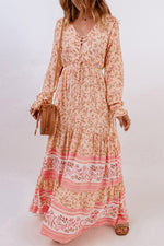 Bohemian Lace-Up Long Sleeve Maxi Dress - SHE BADDY© ONLINE WOMEN FASHION & CLOTHING STORE