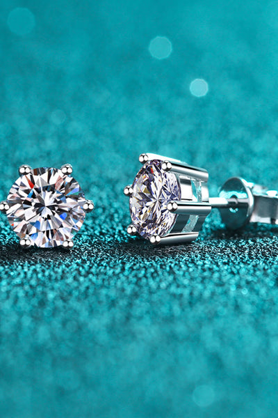 925 Sterling Silver 6-Prong 2 Carat Moissanite Stud Earrings - SHE BADDY© ONLINE WOMEN FASHION & CLOTHING STORE