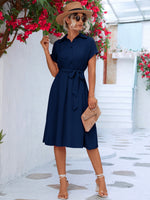Cuffed Short Sleeve Belted Shirt Dress - SHE BADDY© ONLINE WOMEN FASHION & CLOTHING STORE