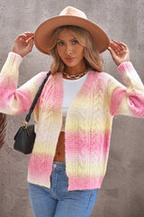 Tie-Dye Cable-Knit Raglan Sleeve Open Front Cardigan - SHE BADDY© ONLINE WOMEN FASHION & CLOTHING STORE