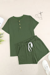 Quarter Button Short Sleeve Top and Shorts Lounge Set - SHE BADDY© ONLINE WOMEN FASHION & CLOTHING STORE