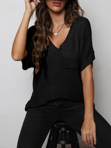 V-Neck Slit High-Low Knit Top - SHE BADDY© ONLINE WOMEN FASHION & CLOTHING STORE