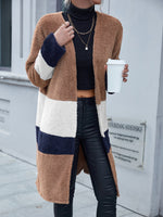 Tricolor Open Front Fuzzy Longline Cardigan - SHE BADDY© ONLINE WOMEN FASHION & CLOTHING STORE