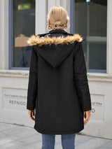 Faux Fur Trim Hooded Puffer Jacket - SHE BADDY© ONLINE WOMEN FASHION & CLOTHING STORE