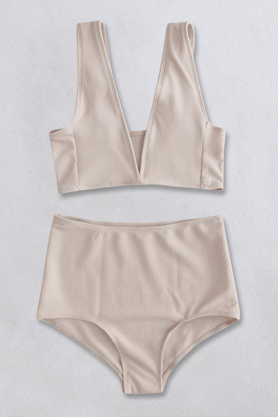 Ribbed V-Neck Bikini Set - SHE BADDY© ONLINE WOMEN FASHION & CLOTHING STORE