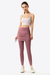 Drawstring Ruched Faux Layered Yoga Leggings - SHE BADDY© ONLINE WOMEN FASHION & CLOTHING STORE