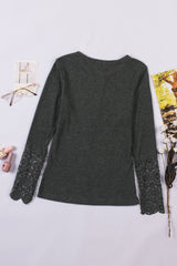 Crochet Lace Hem Sleeve Button Top - SHE BADDY© ONLINE WOMEN FASHION & CLOTHING STORE