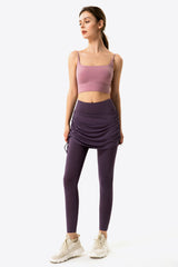 Drawstring Ruched Faux Layered Yoga Leggings - SHE BADDY© ONLINE WOMEN FASHION & CLOTHING STORE