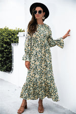 Printed Puff Sleeve Ruffle Maxi Dress - SHE BADDY© ONLINE WOMEN FASHION & CLOTHING STORE