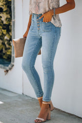 Button Fly Skinny Jeans with Pockets - SHE BADDY© ONLINE WOMEN FASHION & CLOTHING STORE