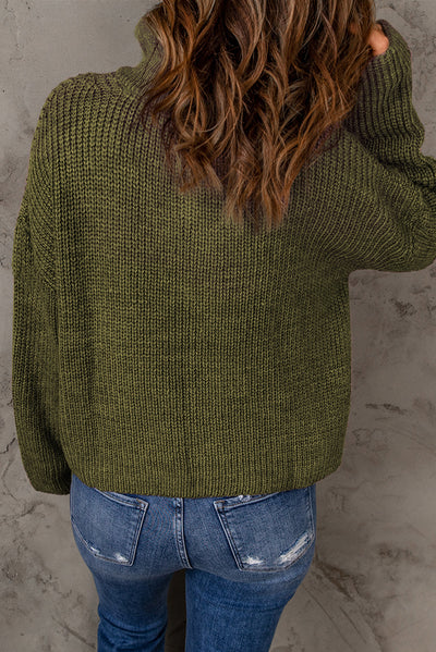 Half Zip Rib-Knit Dropped Shoulder Sweater - SHE BADDY© ONLINE WOMEN FASHION & CLOTHING STORE