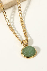 Inlaid Stone Round Pendant Chain Necklace - SHE BADDY© ONLINE WOMEN FASHION & CLOTHING STORE