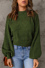 Ribbed Trim Balloon Sleeve Sweater - SHE BADDY© ONLINE WOMEN FASHION & CLOTHING STORE