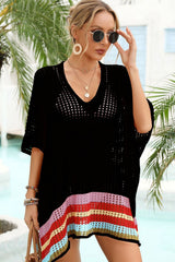 Rainbow Stripe Openwork Slit Cover-Up - SHE BADDY© ONLINE WOMEN FASHION & CLOTHING STORE