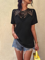 Spliced Lace Textured Tee Shirt - SHE BADDY© ONLINE WOMEN FASHION & CLOTHING STORE