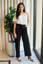 Dress Day Marvelous in Manhattan One-Shoulder Jumpsuit in White/Black - SHE BADDY© ONLINE WOMEN FASHION & CLOTHING STORE