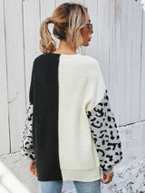 Leopard Color Block V-Neck Tunic Pullover Sweater - SHE BADDY© ONLINE WOMEN FASHION & CLOTHING STORE