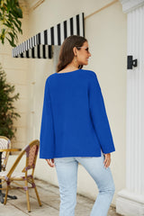 Drop Shoulder V-Neck Knit Pullover - SHE BADDY© ONLINE WOMEN FASHION & CLOTHING STORE