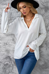 Johnny Collar Dropped Shoulder Top - SHE BADDY© ONLINE WOMEN FASHION & CLOTHING STORE