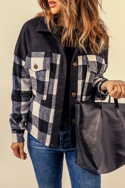 Plaid Button-Up Shirt Jacket with Pockets - SHE BADDY© ONLINE WOMEN FASHION & CLOTHING STORE