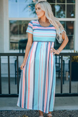 Striped Print High Waist Maxi Dress - SHE BADDY© ONLINE WOMEN FASHION & CLOTHING STORE