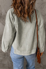 Raw Hem Button Down Corduroy Jacket with Pockets - SHE BADDY© ONLINE WOMEN FASHION & CLOTHING STORE