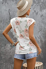 Printed Capped Sleeve Round Neck Top - SHE BADDY© ONLINE WOMEN FASHION & CLOTHING STORE