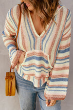 Striped Hooded Sweater with Kangaroo Pocket - SHE BADDY© ONLINE WOMEN FASHION & CLOTHING STORE