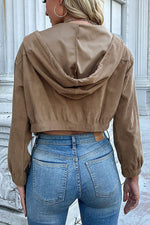 Zip-Up Corduroy Cropped Hooded Jacket - SHE BADDY© ONLINE WOMEN FASHION & CLOTHING STORE