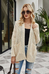 Ribbed Trim Openwork Open Front Cardigan - SHE BADDY© ONLINE WOMEN FASHION & CLOTHING STORE