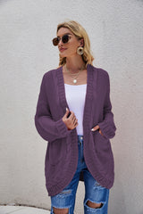 Cable-Knit Curved Hem Open Front Cardigan - SHE BADDY© ONLINE WOMEN FASHION & CLOTHING STORE