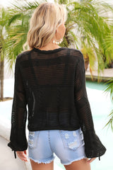 Drawstring Hem Round Neck Cropped Cover Up - SHE BADDY© ONLINE WOMEN FASHION & CLOTHING STORE