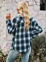 Plaid Button Front Curved Hem Shirt Jacket - SHE BADDY© ONLINE WOMEN FASHION & CLOTHING STORE