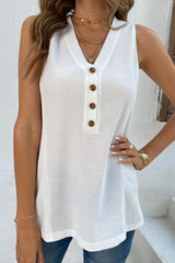 Buttoned V-Neck Tank - SHE BADDY© ONLINE WOMEN FASHION & CLOTHING STORE