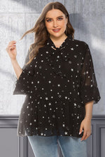 Plus Size Star Print Tie-Neck Peplum Blouse - SHE BADDY© ONLINE WOMEN FASHION & CLOTHING STORE