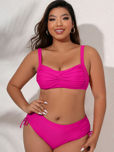 Plus Size Twist Front Tied Bikini Set - SHE BADDY© ONLINE WOMEN FASHION & CLOTHING STORE