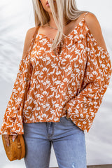 Floral Cold-Shoulder Flare Sleeve Blouse - SHE BADDY© ONLINE WOMEN FASHION & CLOTHING STORE