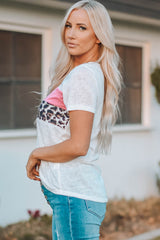 Leopard Color Block Short Sleeve T-Shirt - SHE BADDY© ONLINE WOMEN FASHION & CLOTHING STORE